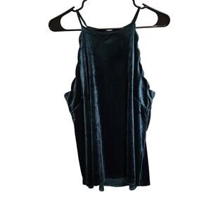 Fifty Street Classic Teal Velvet Scalloped Edge Keyhole Halter Tank Top Size XL
